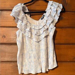 Express Cream and Light Blue Ruffled Sleeveless Camisole